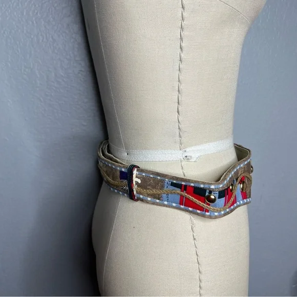 80s Gold Sun Buckle statement Belt sz L - Picture 4 of 7